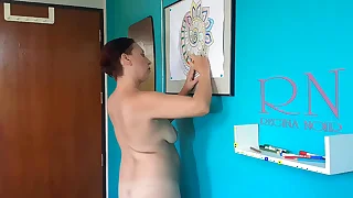 Indian nudist painting Indian D - Mandala&period; Relax music&period; Naked art workshop&period; Scene 6